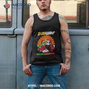 grinch and jack skellington subway hallothanksmas 2023 shirt tank top 2