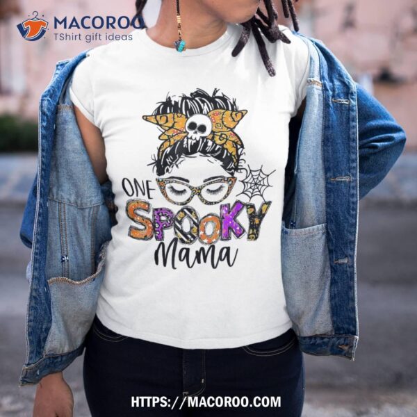 Groovy One Spooky Mama Messy Bun Witch Mom Halloween Shirt