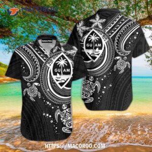 Guam In My Heart Polynesian Tattoo Black And White Aloha Hawaiian Shirt