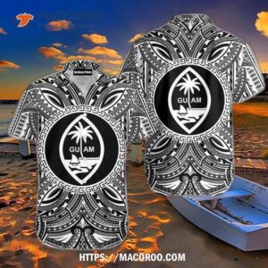 Guam Polynesian Tattoo Black And White Aloha Hawaiian Shirt