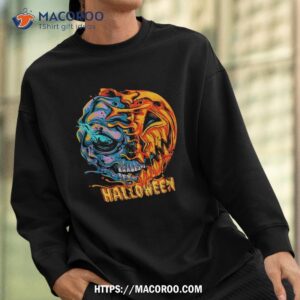 halloween half skull pumpkin face cool punk art design shirt sweatshirt