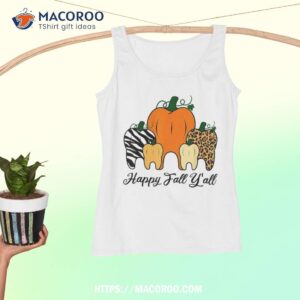 happy fall y all pumpkin tooth lepard zebra halloween dental shirt tank top