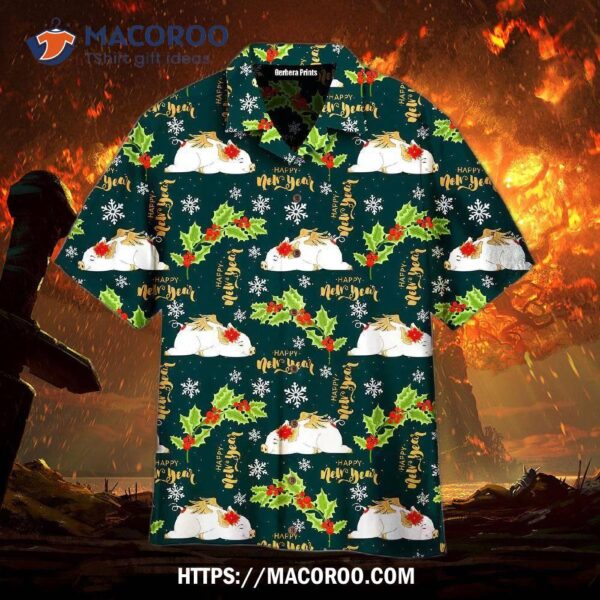 Happy Hoglidays Merry Pigmas Christmas Pattern Green Aloha Hawaiian Shirt