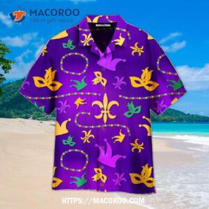 Happy Mardi Gras Violet And Yellow Aloha Hawaiian Shirt