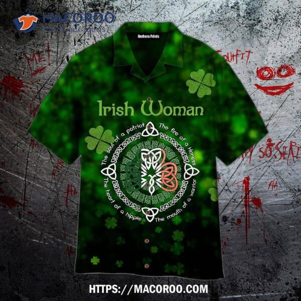 Irish Woman Happy St Patrick Clover Pattern Green Aloha Hawaiian Shirt