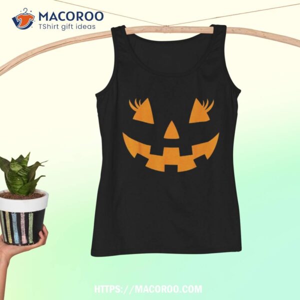 Jack O Lantern Face Pumpkin Eyelashes Hallowen Costume Funny Shirt