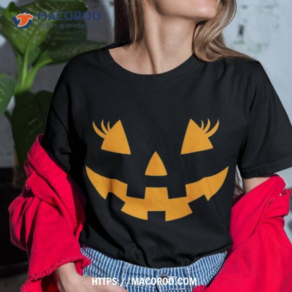 Jack O Lantern Face Pumpkin Eyelashes Hallowen Costume Funny Shirt