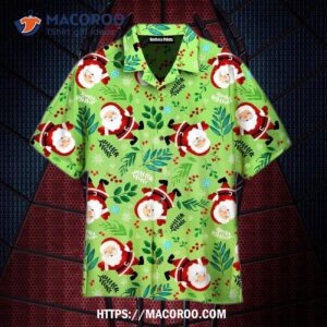 Leaves And Santa Claus Green Christmas Funny Pattern Aloha Hawaiian Shirt