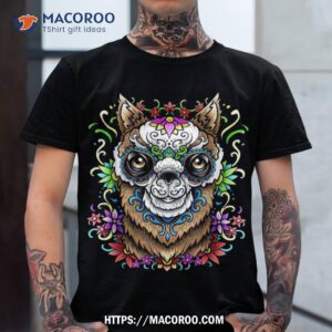 Llama Sugar Skull Day Of The Dead Halloween Pop Art Gift Shirt