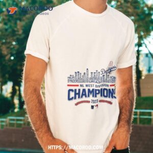 los angeles dodgers 2023 nl west division champions players names skyline shirt tshirt