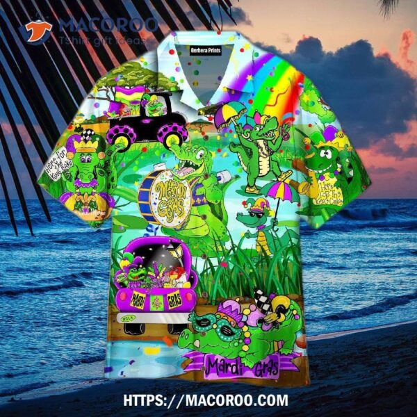 Mardi Gras Alligator Colorful Aloha Hawaiian Shirt