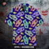 Mardi Gras Colorful Rhinestones Masks Blue Aloha Hawaiian Shirt