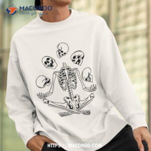 meditating skeleton yoga tossing skulls funny halloween shirt sweatshirt