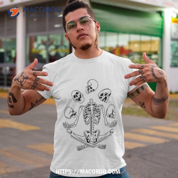 Meditating Skeleton Yoga Tossing Skulls Funny Halloween Shirt