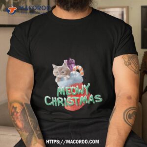meowy christmas cat stocking shirt tshirt