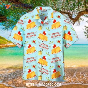 Merry Christmas Turkey Santa Blue And Yellow Aloha Hawaiian Shirt