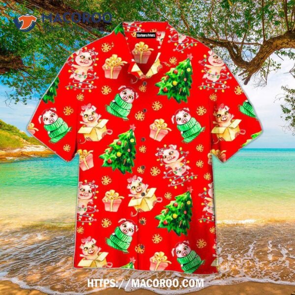 Merry Pigmas Christmas Pattern Red Aloha Hawaiian Shirt