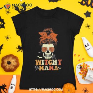 Messy Bun Skull Mom Witchy Spider Halloween Costumes Shirt