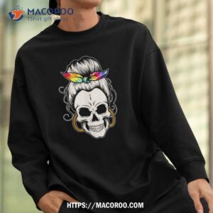 messy bun skull shirts for tie dye hippie halloween shirt sweatshirt