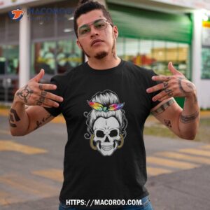 Messy Bun Skull Shirts For Tie Dye Hippie Halloween Shirt