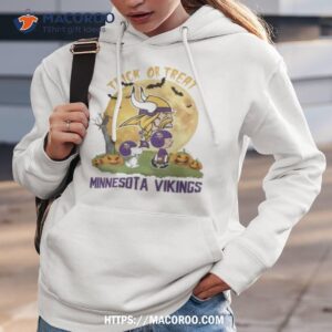 minnesota vikings snoopy charlie brown and woodstock trick or treat halloween 2023 shirt hoodie 3