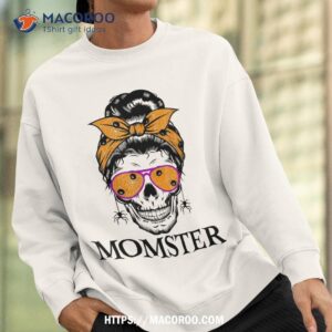 momster costume halloween skeleton shirt messy bun skull mom sweatshirt