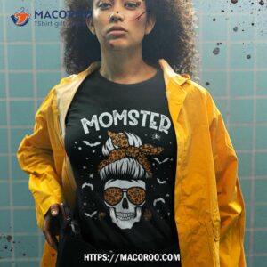 momster halloween costume skull mom messy hair bun monster shirt tshirt 2 1