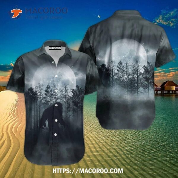 Moon Bigfoot In The Night Black Aloha Hawaiian Shirt