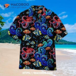 Octopus With Sea Wave Pattern Blue Aloha Hawaiian Shirt