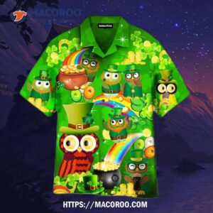 Owls Happy Saint Patricks Day Green Aloha Hawaiian Shirt