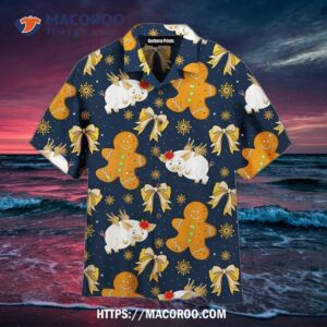 Pigs Bite Me Gingerbreas Yellow Bows Christmas Pattern Aloha Hawaiian Shirt