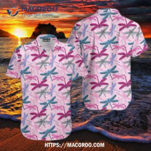 Pink Colorful Dragonflies Insects Aloha Hawaiian Shirt