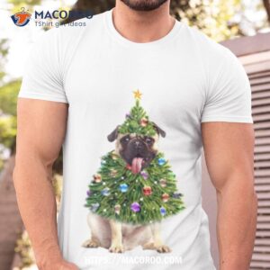 Pug Christmas Tree Lights Santa Shirt