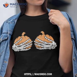 pumpkin boob skeleton hands on chest funny halloween shirt tshirt