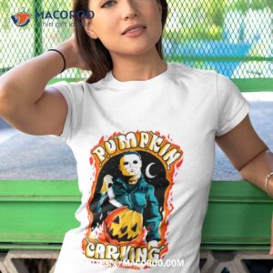 pumpkin carving with michael halloween shirt tshirt 1