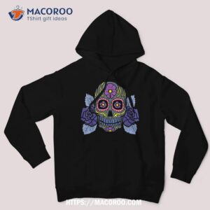 puple sugar skull flowers dia de muertos halloween mexican shirt hoodie