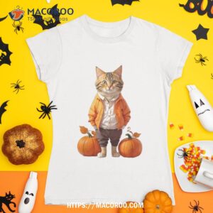 retro black cat halloween pumpkin costume for kids shirt tshirt 1