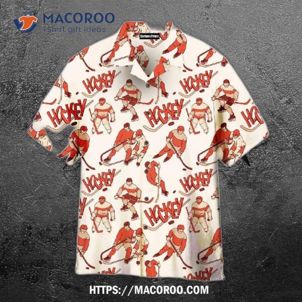 Retro Love Hockey Pattern White And Red Aloha Hawaiian Shirt