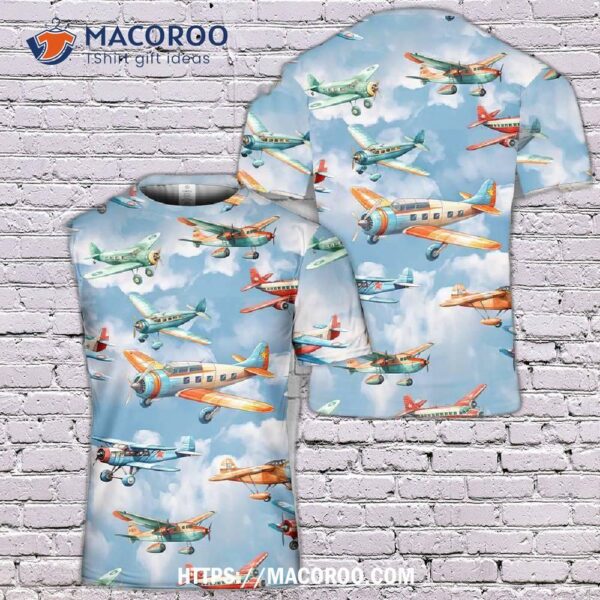 Retro Planes Watercolor 3D T-Shirt