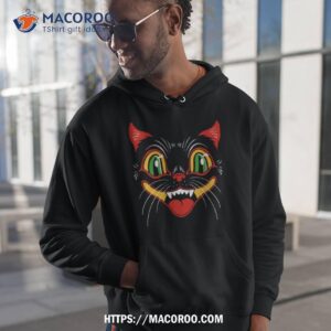 retro vintage halloween decor black cat face shirt hoodie 1