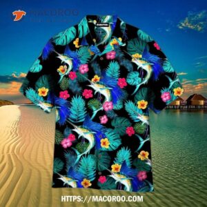 Sailfishs Hibiscus Tropical Blue Aloha Hawaiian Shirt