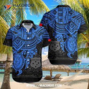 Samoa Polynesian Turtle Flower Black And Blue Aloha Hawaiian Shirt