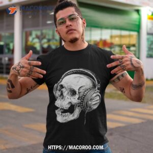 skeleton dj headphones shirt spooky skull musician halloween tshirt