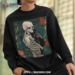 skeleton holding a cat shirt lazy halloween costume skull sweatshirt