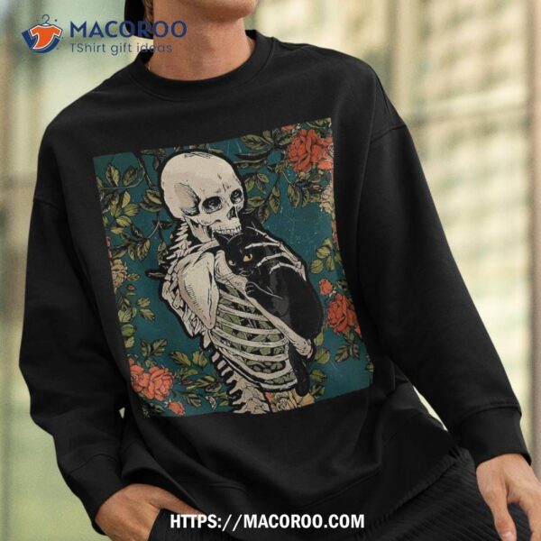 Skeleton Holding A Cat Shirt Lazy Halloween Costume Skull