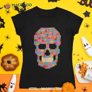 Skull Block Builder Bricks Halloween Skeleton Master Shirt