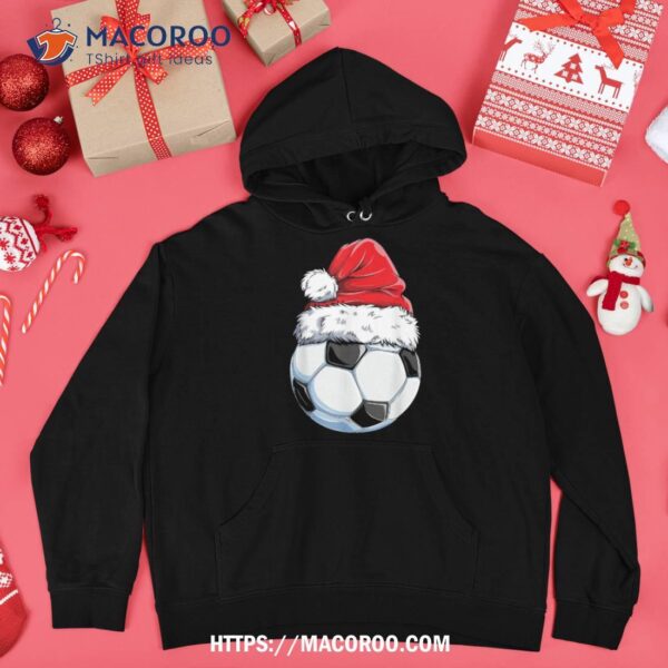 Soccer Christmas Ball Santa Hat Funny Sport Xmas Boys Shirt