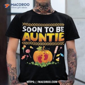 soon to be auntie little footprint halloween pumpkin cute shirt tshirt