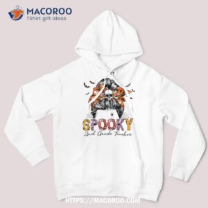 spooky 2nd grade teacher halloween skull witch messy bun shirt hoodie