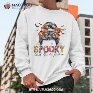 spooky 2nd grade teacher halloween skull witch messy bun shirt sweatshirt